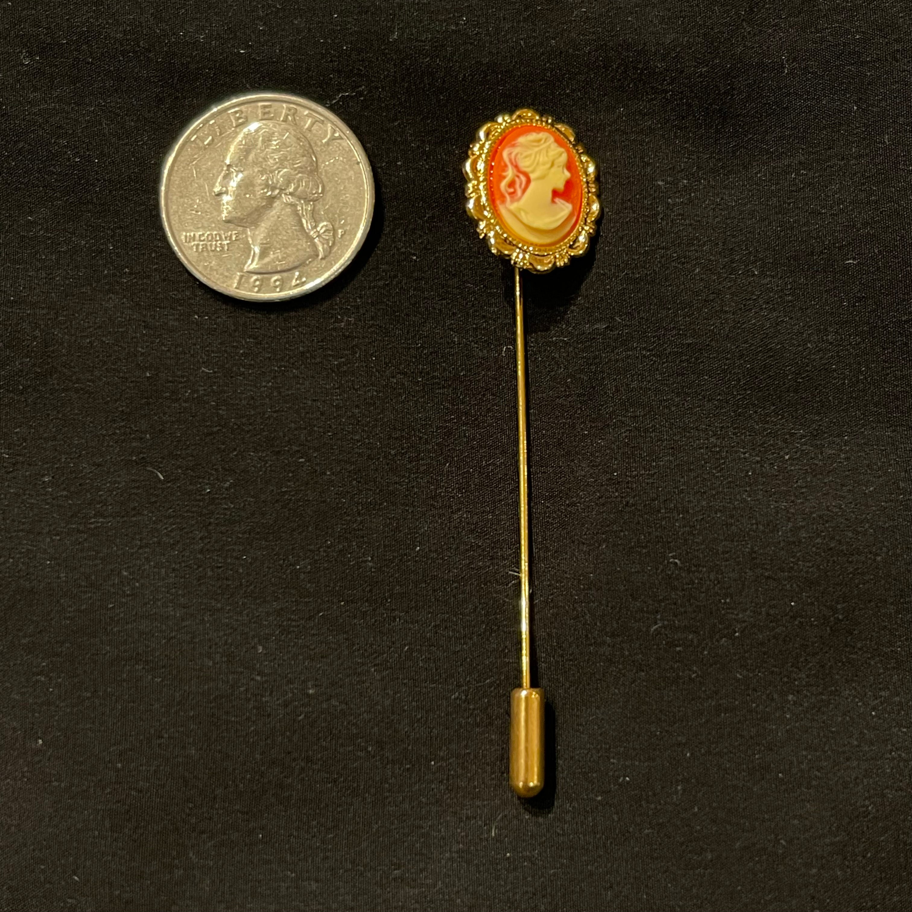 Orange &amp; White Vintage Cameo Stick Pin