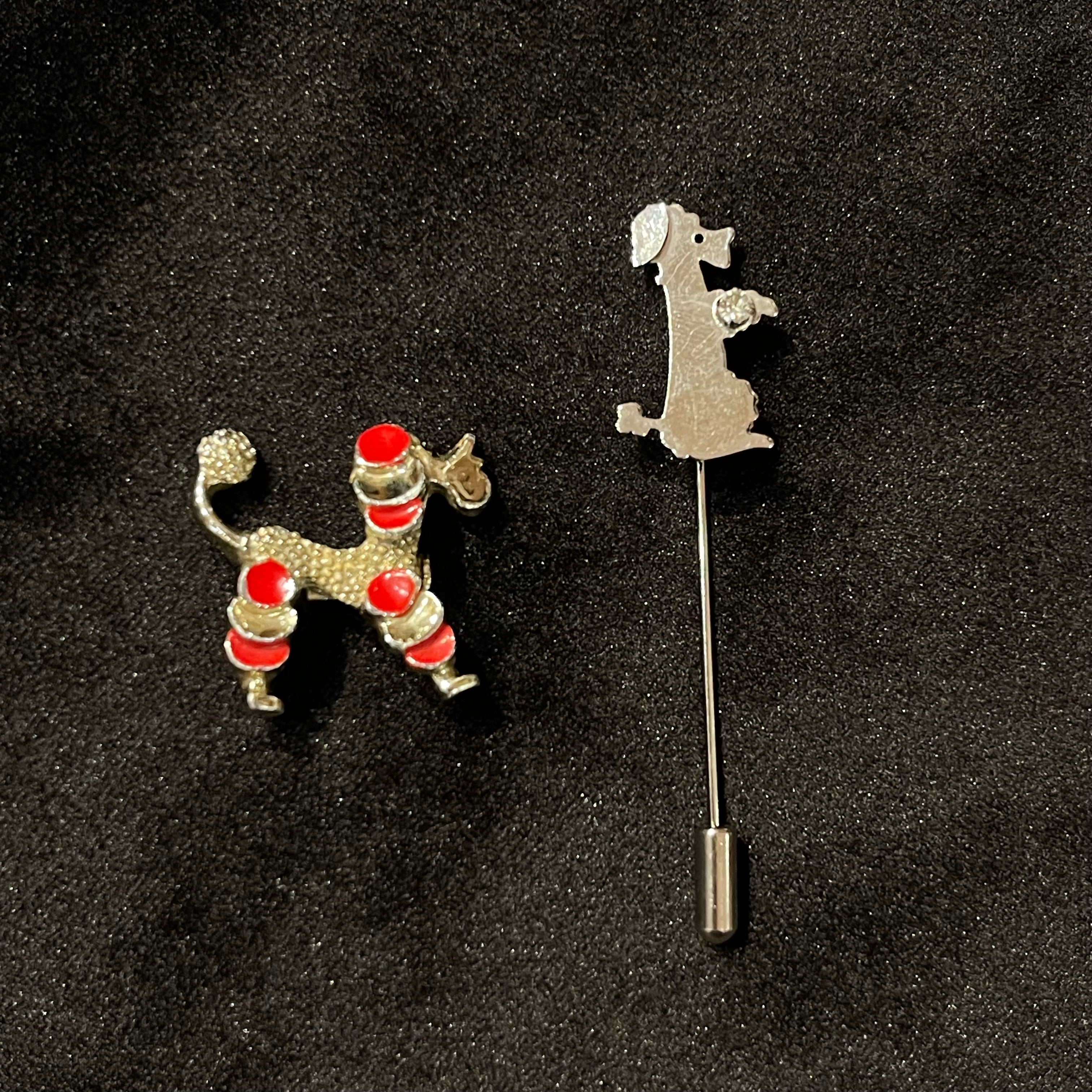 Vintage Mini Poodle Brooch &amp; Stick Pin Set