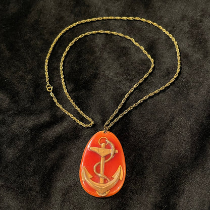 Mid Century Burnt Red &amp; Copper Oversized Anchor Necklace