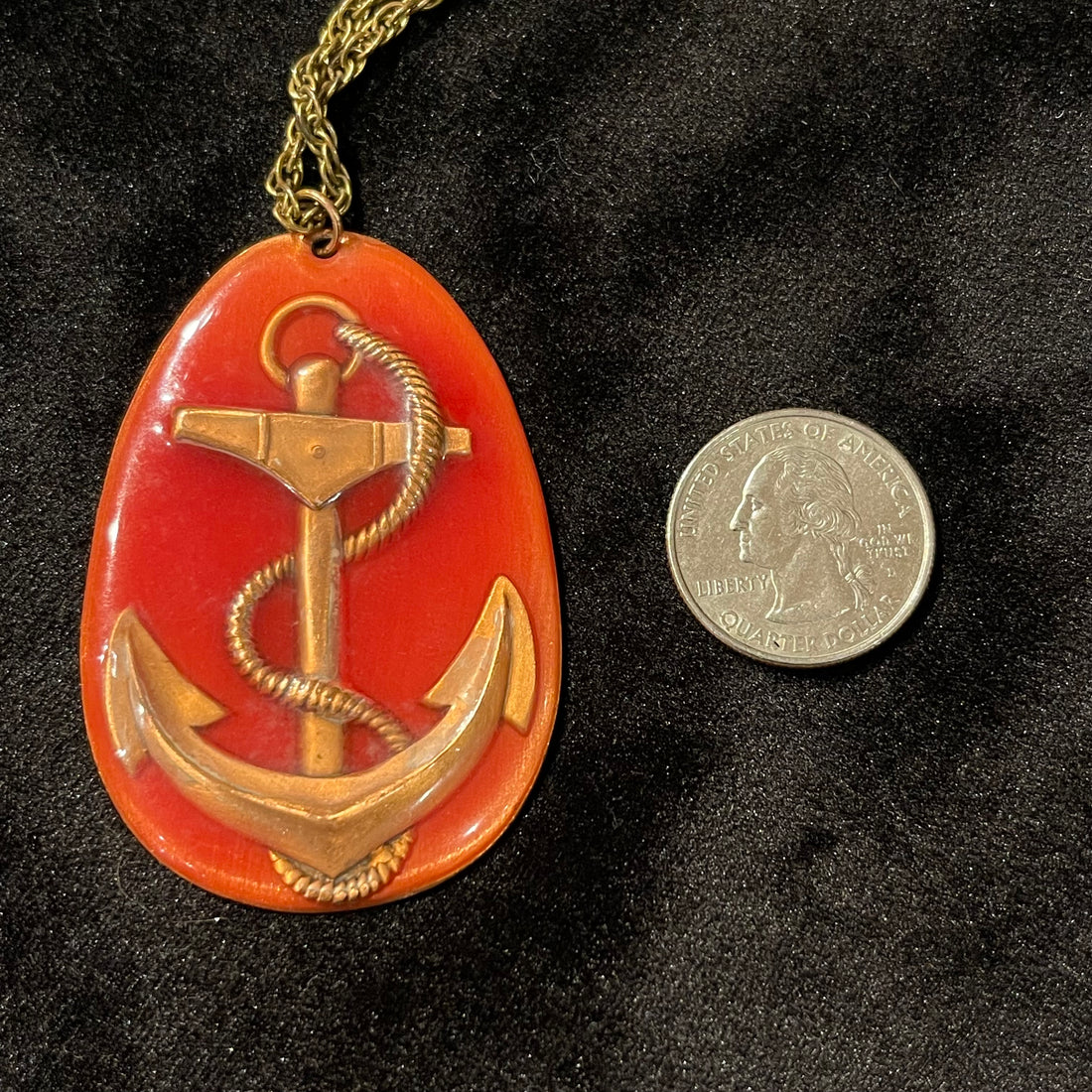 Mid Century Burnt Red &amp; Copper Oversized Anchor Necklace