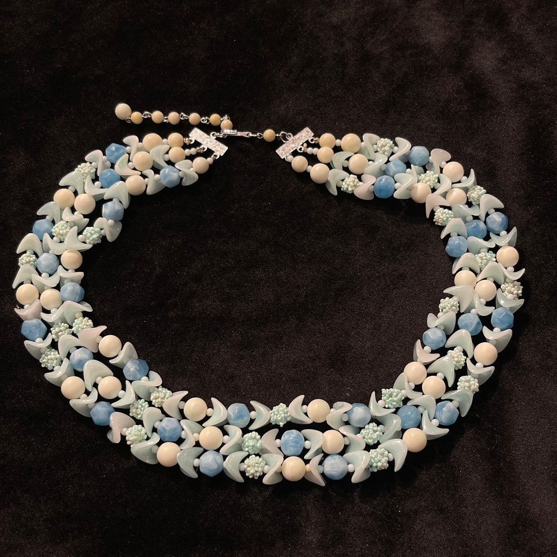 Mid Century 3 Strand Baby Blue Necklace