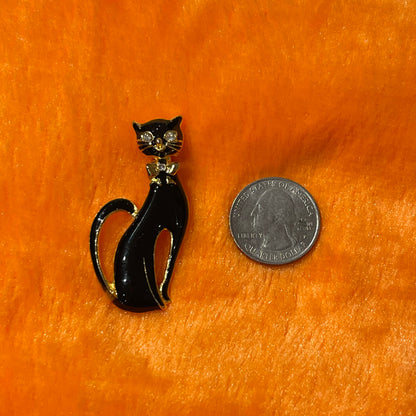 Vintage Cat Black and Gold Brooch &amp; Pin Set