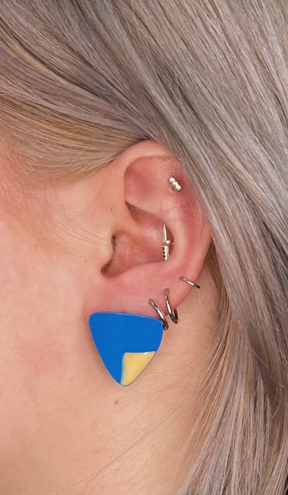 Vintage Blue Triangle Enamel Earrings