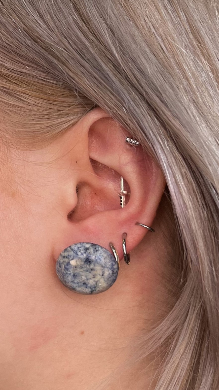 Vintage Round Blue &amp; White Marble Earrings