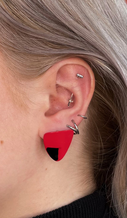Vintage Red Triangle Enamel Earrings